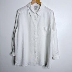 VTG‎ Bridgewater Studio Women 100% Linen White Long Sleeve Button Down Blouse 1X